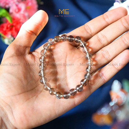 8mm faceted round beads stretchable bracelet.-Smokey Quartz-Maitri Export | Crystals Store