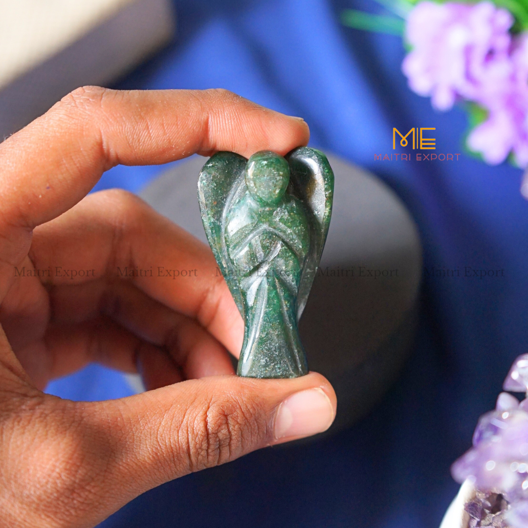 Natural Crystal stone Guardian angel figurine ( 2 inch )-Green Jade-Maitri Export | Crystals Store