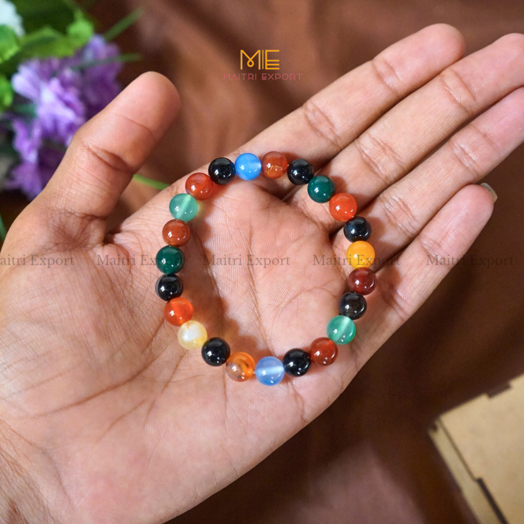 Multi Onyx Natural Crystal Healing Bracelet-8mm-Maitri Export | Crystals Store