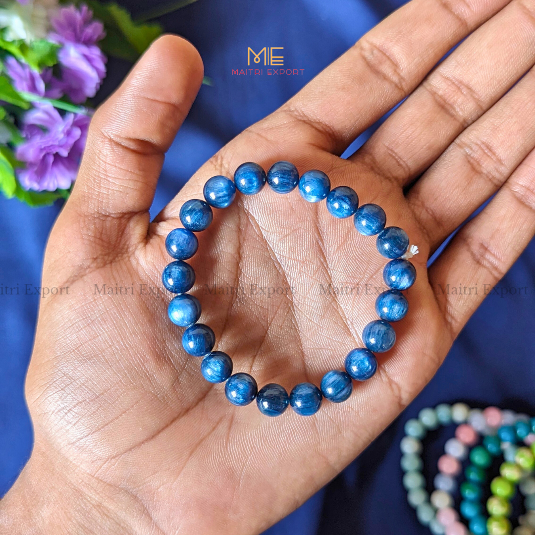 Blue Kyanite 8mm Natural Crystal Healing Bracelet-Maitri Export | Crystals Store