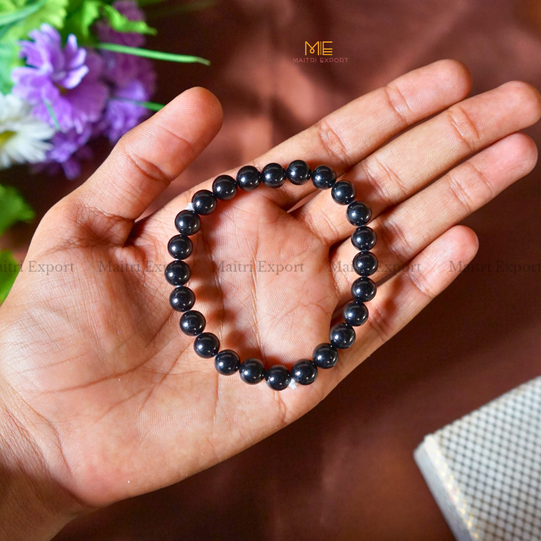 Black Tourmaline Natural Crystal Healing Bracelet-8mm-Maitri Export | Crystals Store