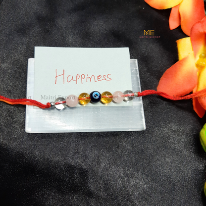 Natural crystal stone purposed rakhi-Happiness-with evil eye bead-Maitri Export | Crystals Store