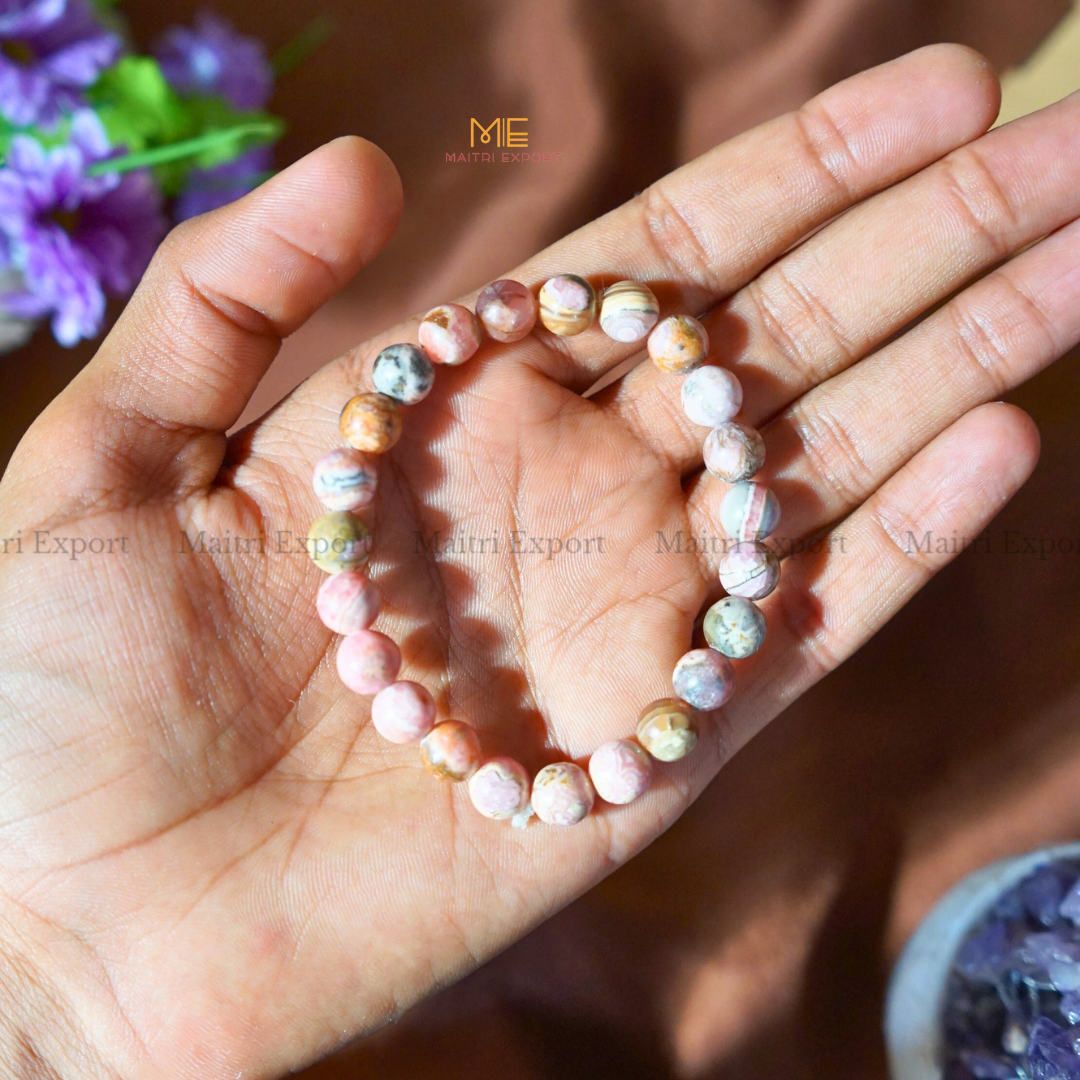 Rhodochrosite Argentina 8mm Natural Crystal Healing Bracelet-Maitri Export | Crystals Store