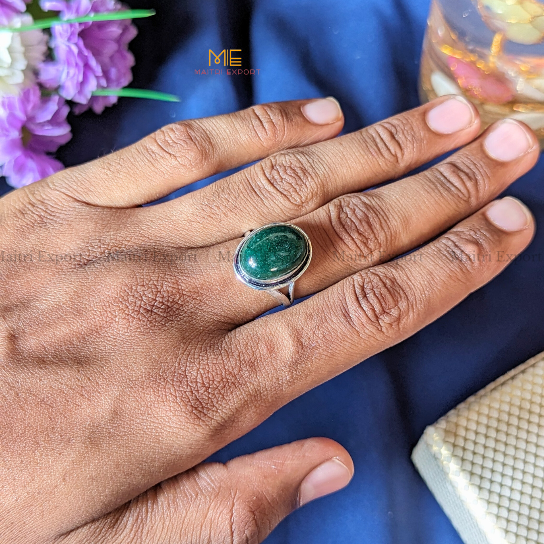 Oval shaped Natural crystal Healing Stone Adjustable Rings ( 14mm )-Green Jade-Maitri Export | Crystals Store