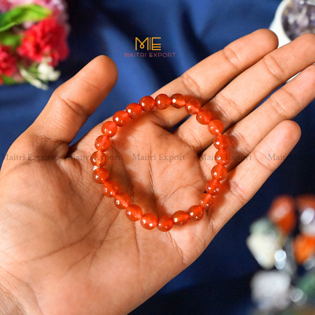 8mm faceted round beads stretchable bracelet.-Red Onyx-Maitri Export | Crystals Store