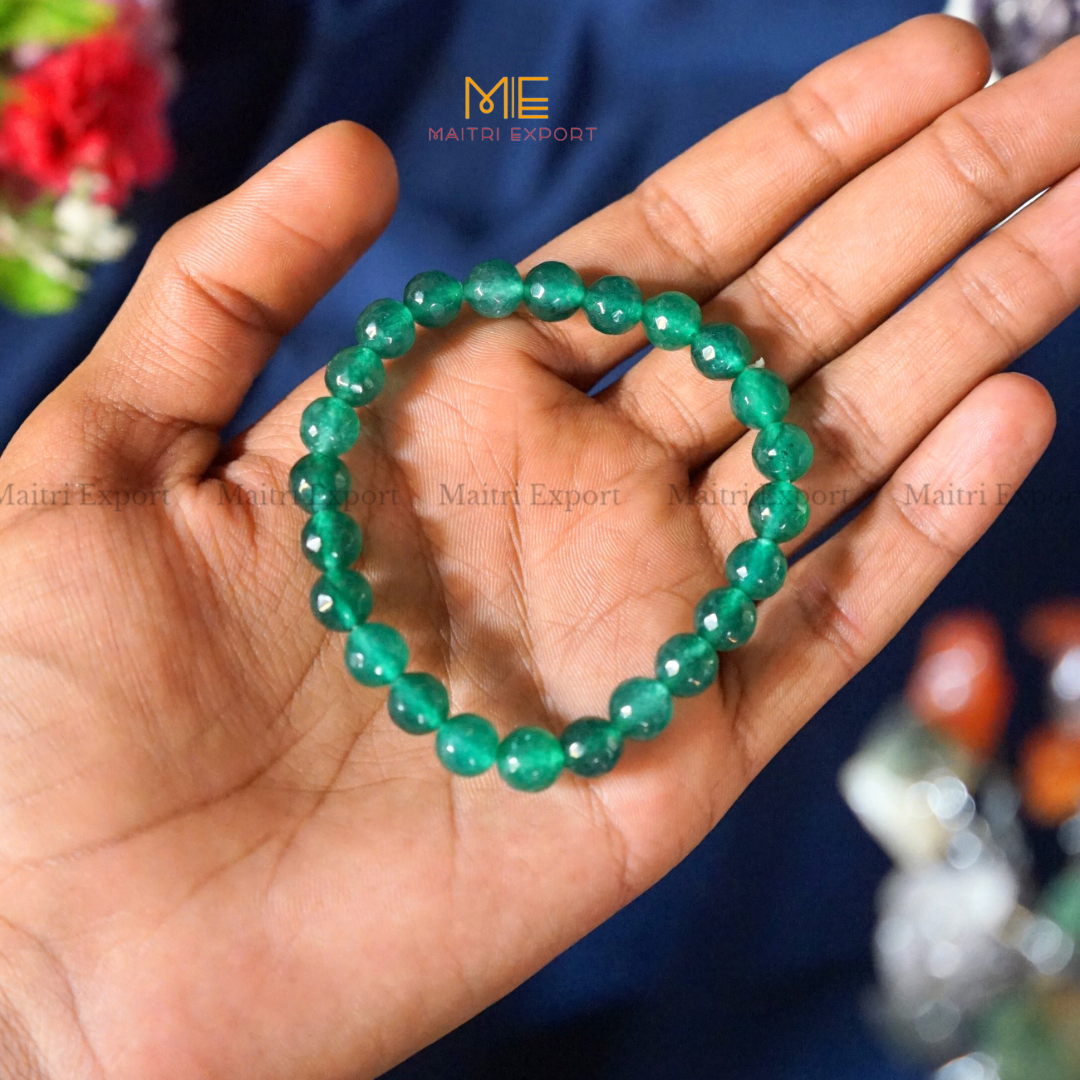 8mm faceted round beads stretchable bracelet.-Green Jade-Maitri Export | Crystals Store