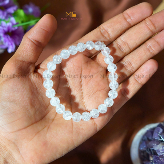 Crackle Clear Quartz 8mm Crystal Healing Bracelet-Maitri Export | Crystals Store