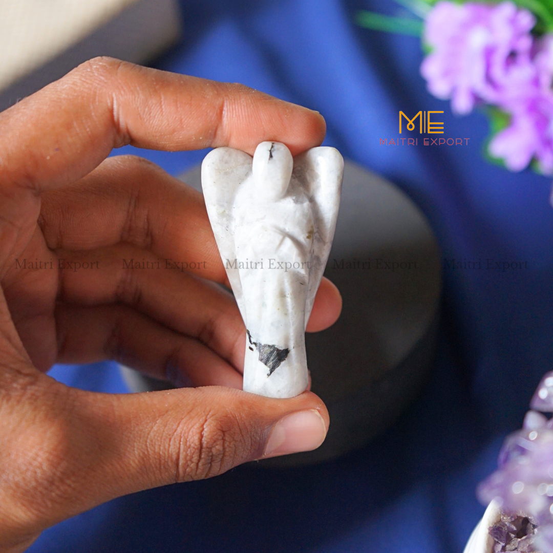 Natural Crystal stone Guardian angel figurine ( 2 inch )-Rainbow Moonstone-Maitri Export | Crystals Store