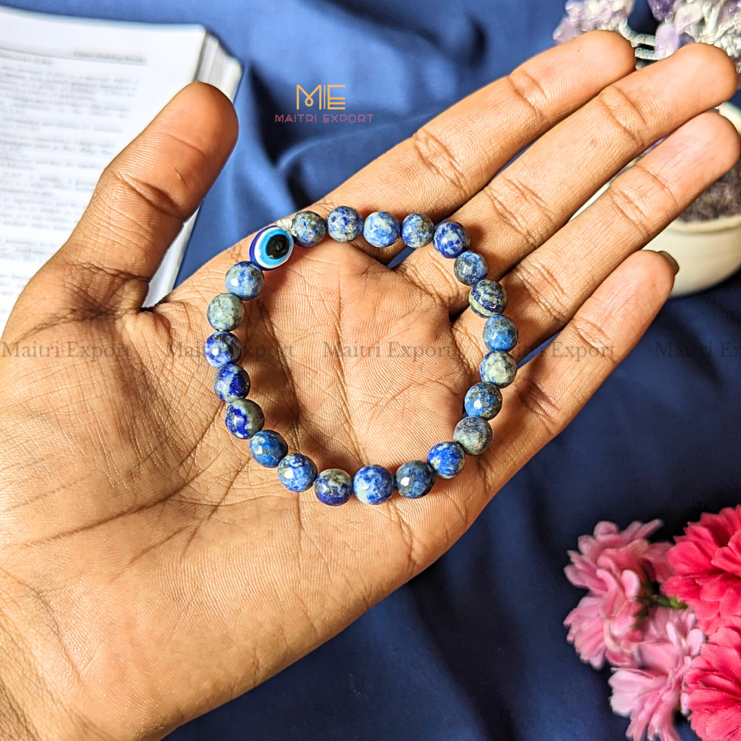 8mm faceted crystal beaded bracelet with evil eye-Lapis Lazuli-Maitri Export | Crystals Store