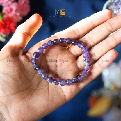 8mm faceted round beads stretchable bracelet.-Amethyst-Maitri Export | Crystals Store