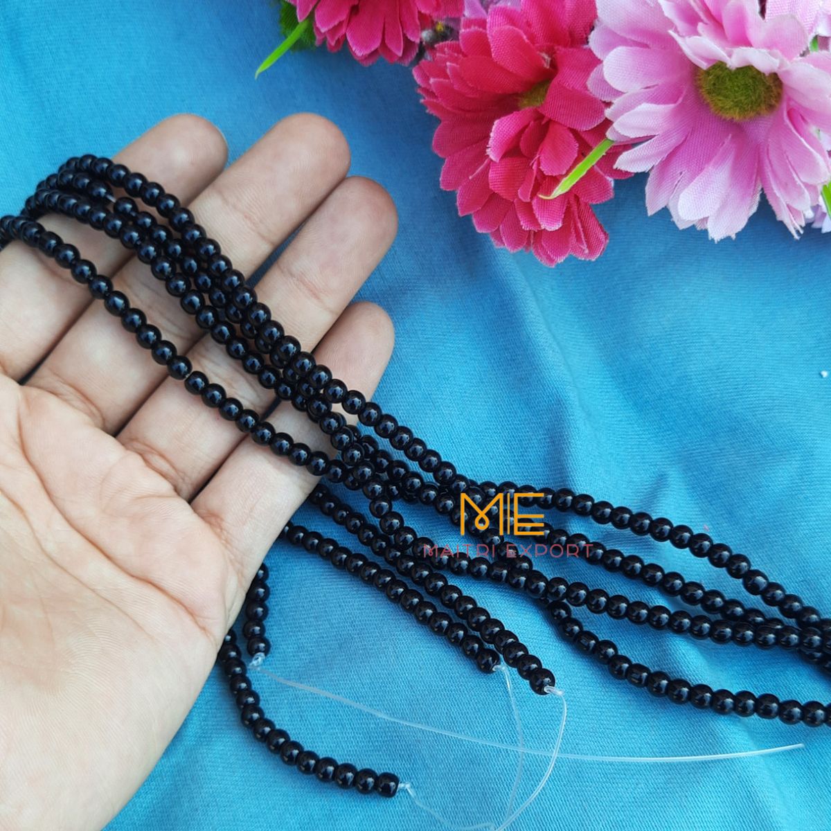 4mm loose crystal beads strands / line / String-Black Onyx-Maitri Export | Crystals Store