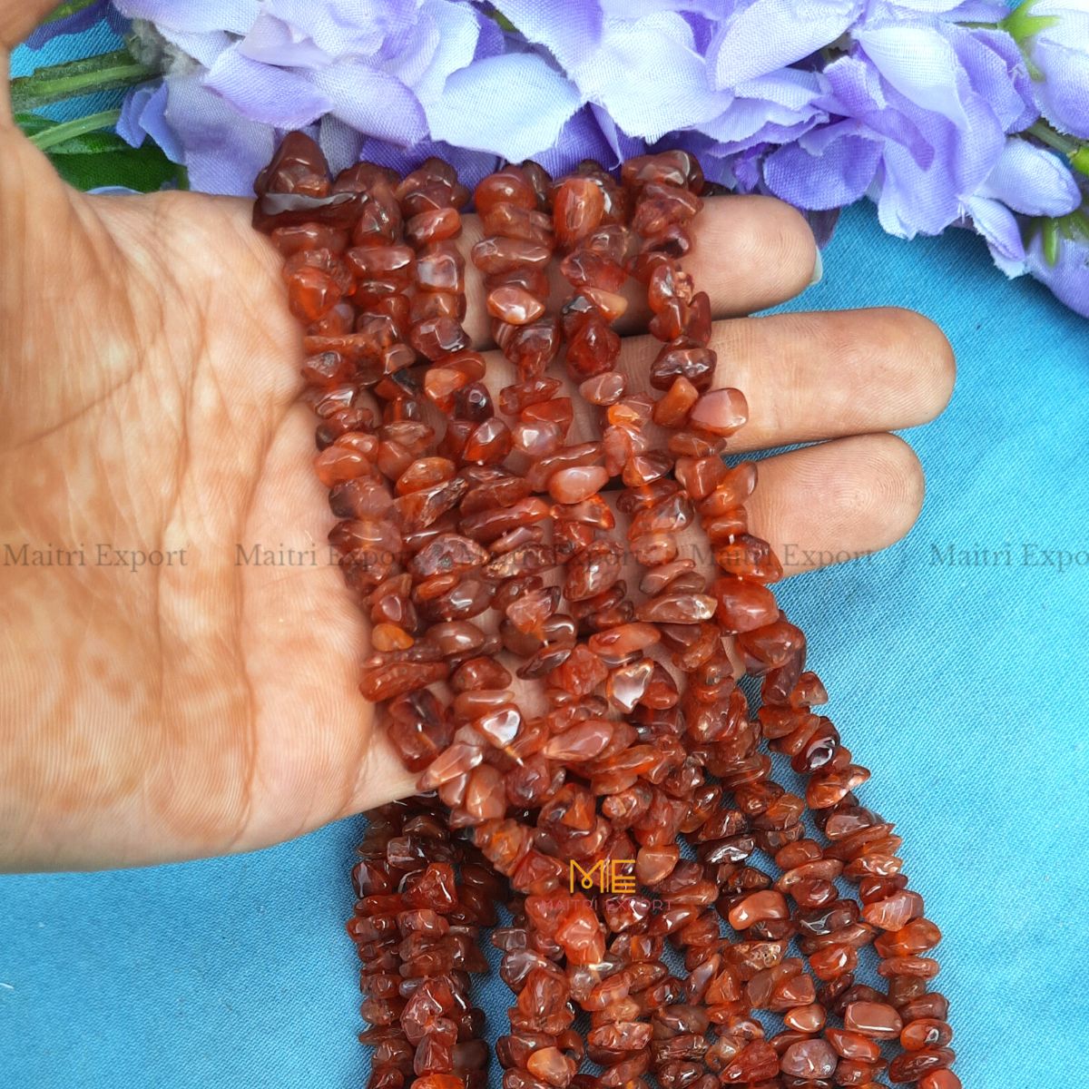 Crystal chips beads mala for bracelet / jewellery making ( 6 to 8 mm )-Carnelian-Maitri Export | Crystals Store