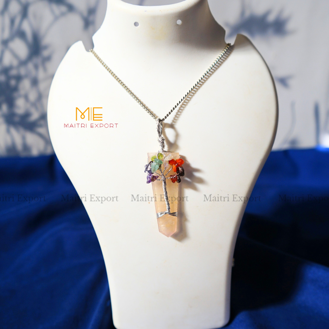 Natural Different Crystal Stone Flat Point Pendant with 7 chakra Tree of Life wire design-Maitri Export | Crystals Store