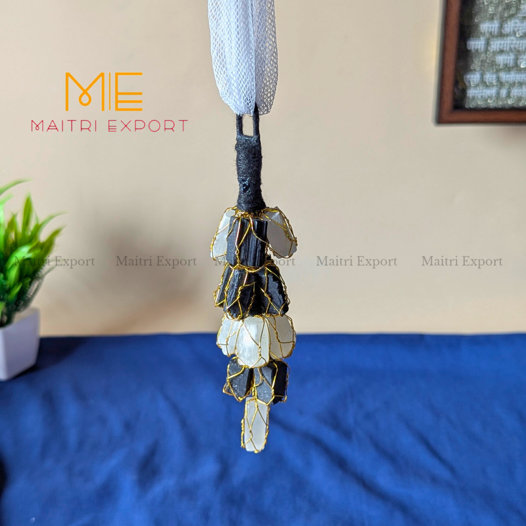 Selenite / Tourmaline raw door / car Hanger for home decor / gifting good for cleansing and negativity removal.-Maitri Export | Crystals Store