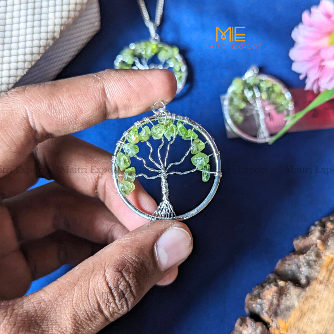 Natural crystal stones tree of life pendants made from mini crystal chips-Maitri Export | Crystals Store