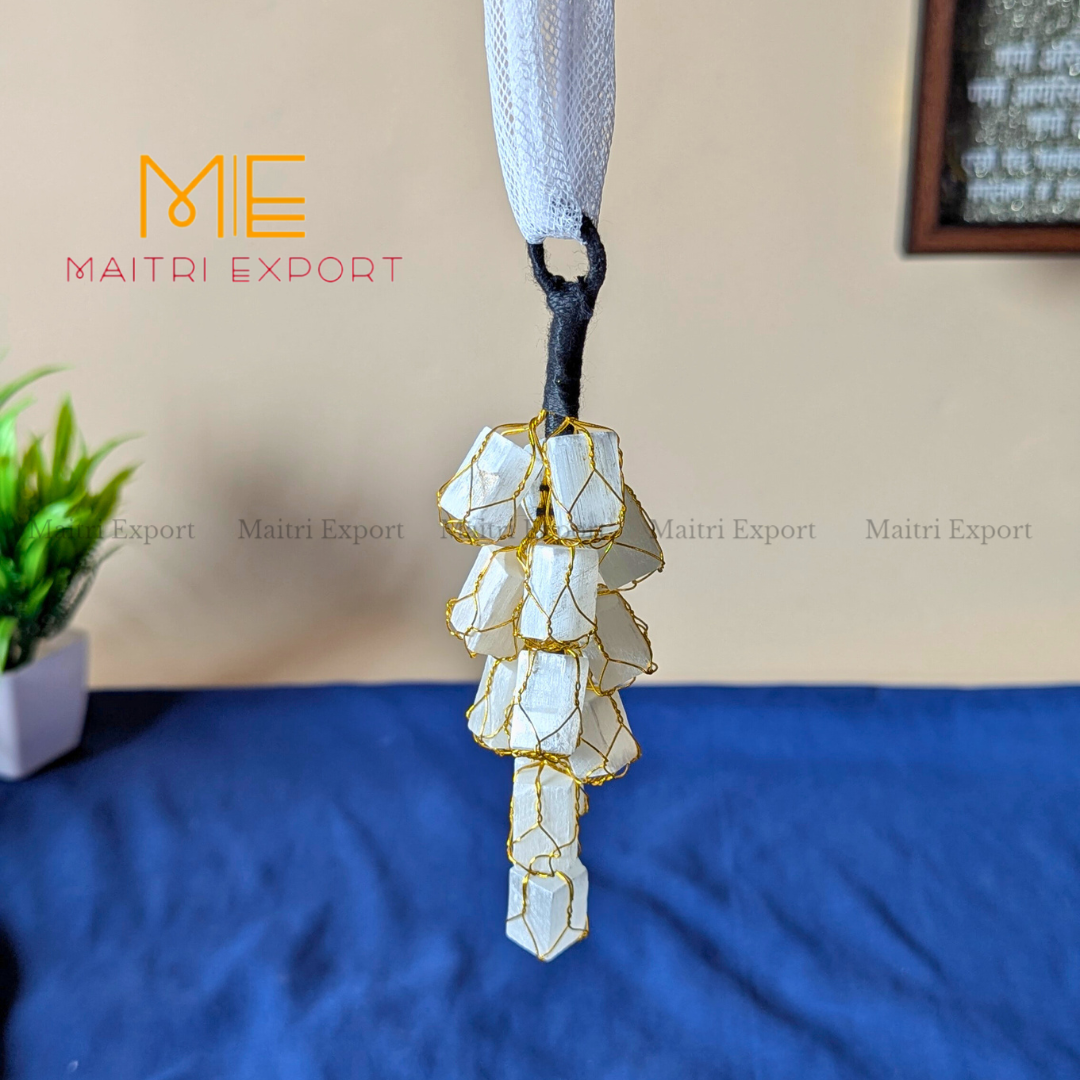 Selenite / Tourmaline raw door / car Hanger for home decor / gifting good for cleansing and negativity removal.-Maitri Export | Crystals Store