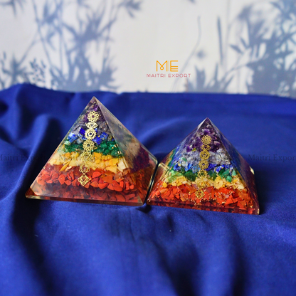 7 Chakra Orgone Pyramid with 7 Chakra Symbol-Maitri Export | Crystals Store