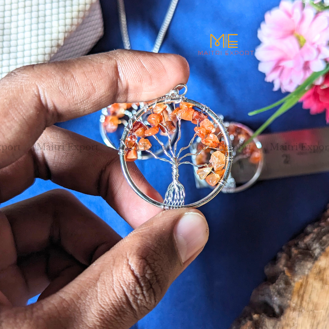 Natural crystal stones tree of life pendants made from mini crystal chips-Maitri Export | Crystals Store