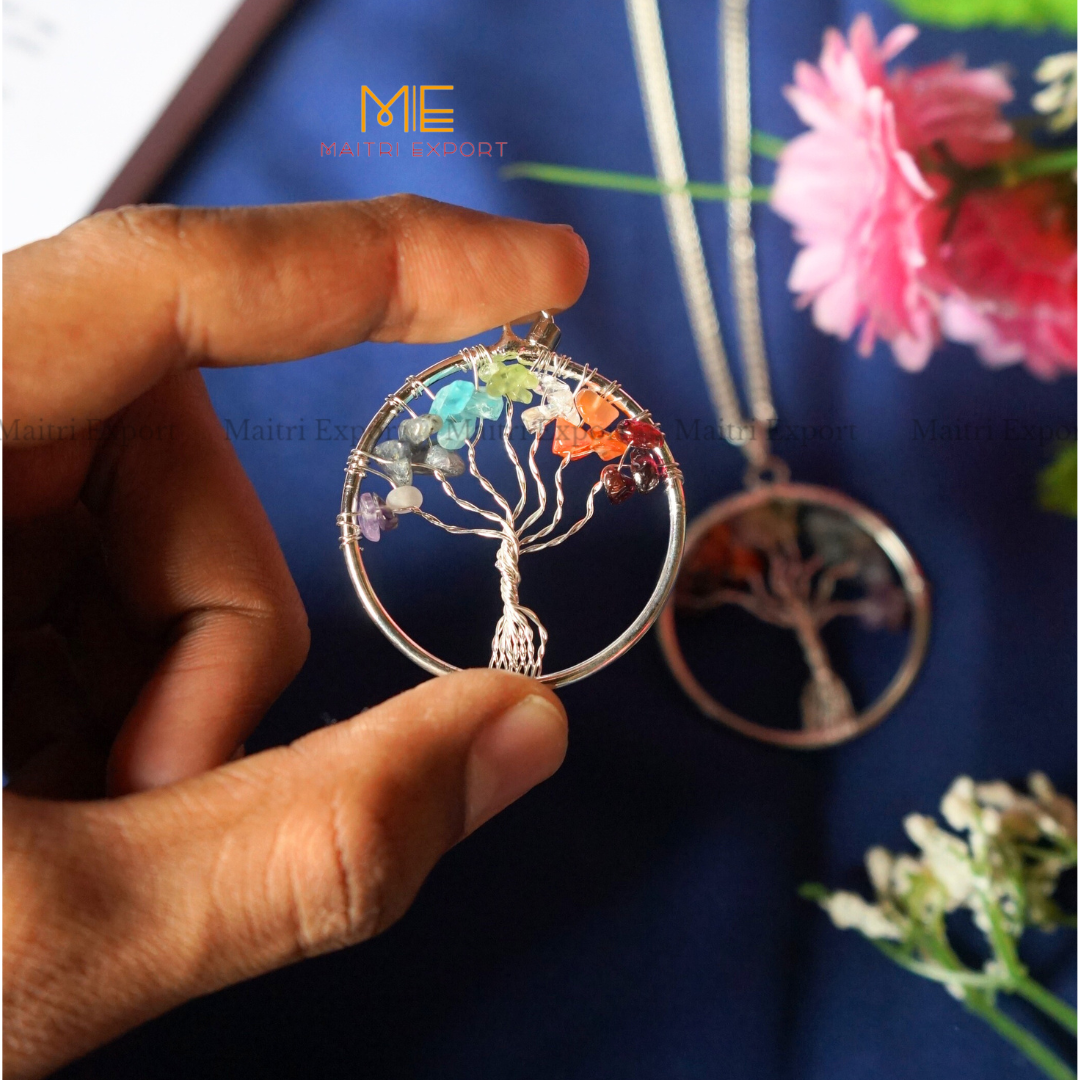 Natural crystal stones tree of life pendants made from mini crystal chips-Maitri Export | Crystals Store