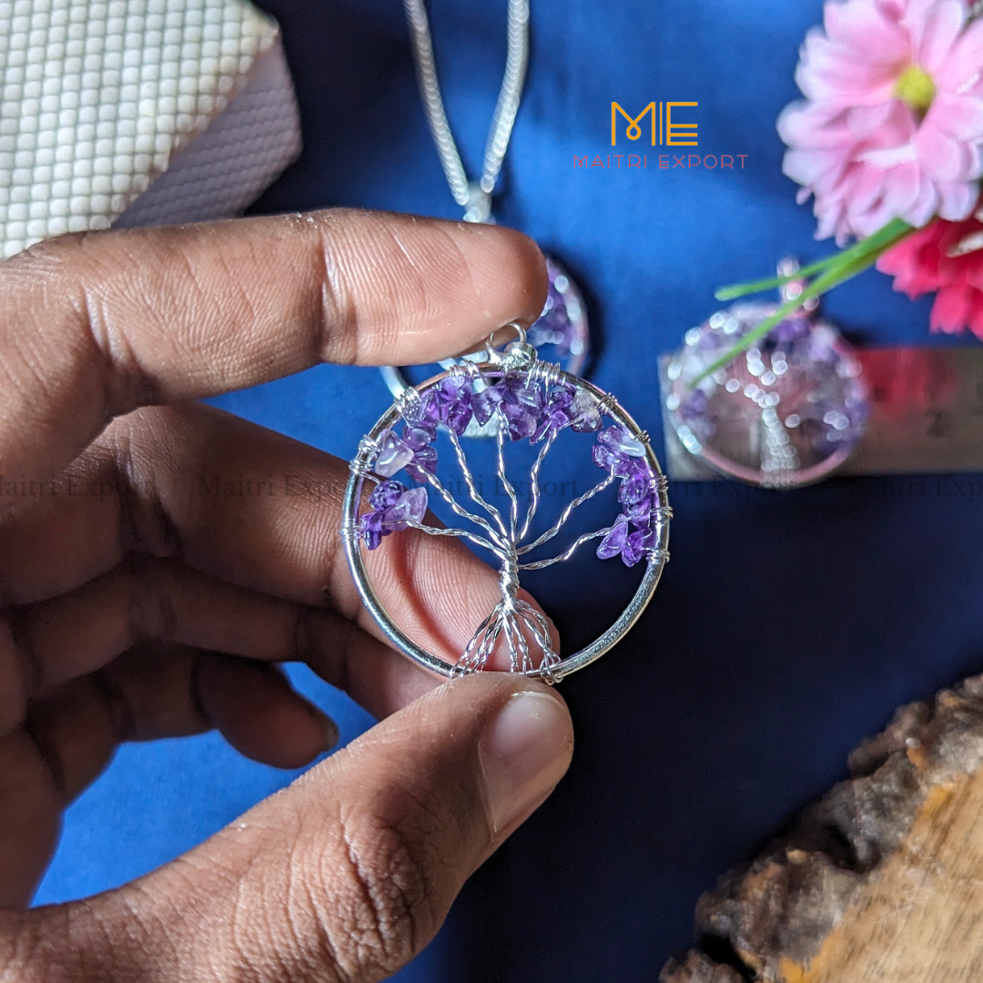 Natural crystal stones tree of life pendants made from mini crystal chips-Maitri Export | Crystals Store