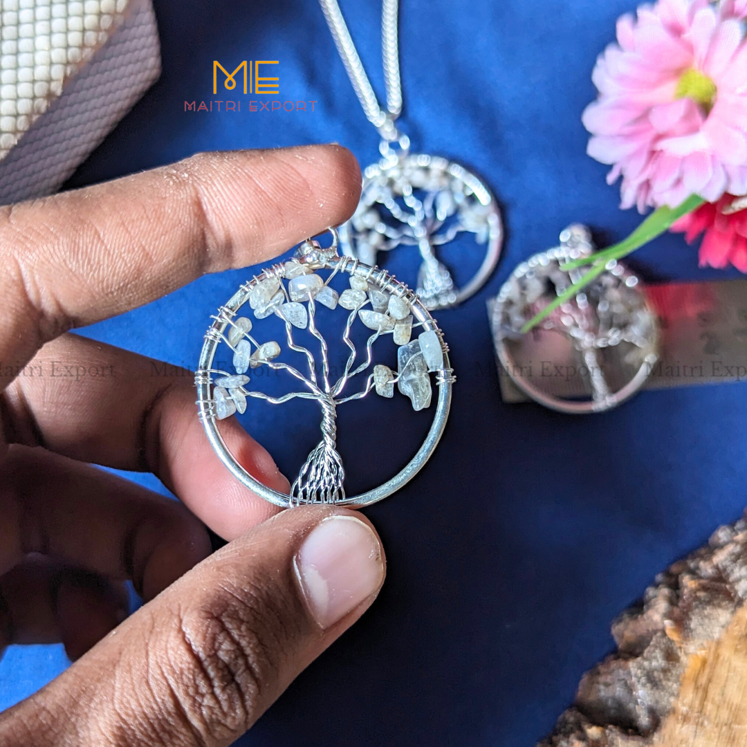 Natural crystal stones tree of life pendants made from mini crystal chips-Maitri Export | Crystals Store