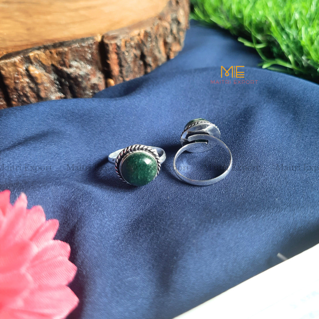 Round Gemstone crystal Adjustable rings-Green Jade-Maitri Export | Crystals Store