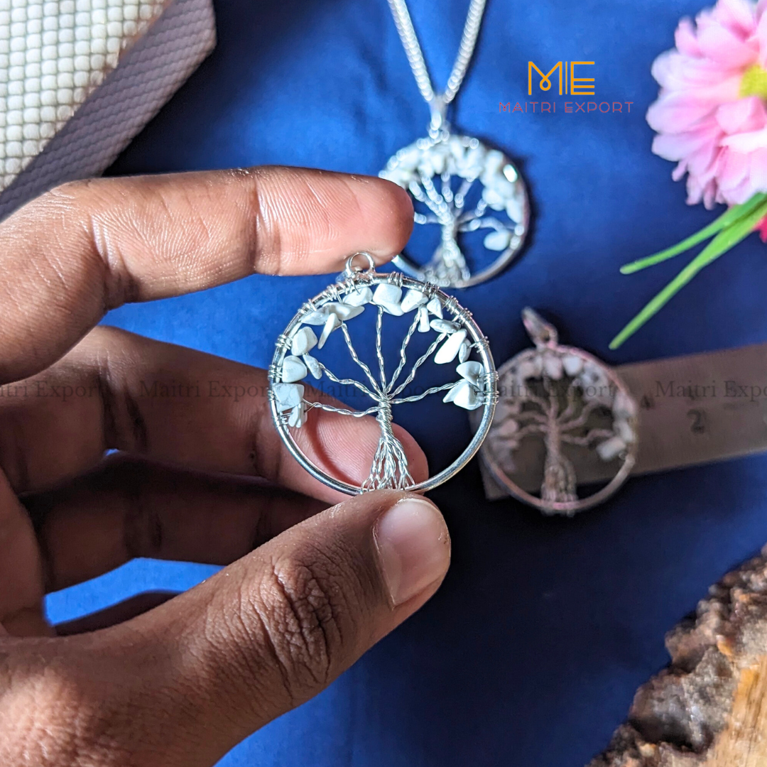 Natural crystal stones tree of life pendants made from mini crystal chips-Maitri Export | Crystals Store