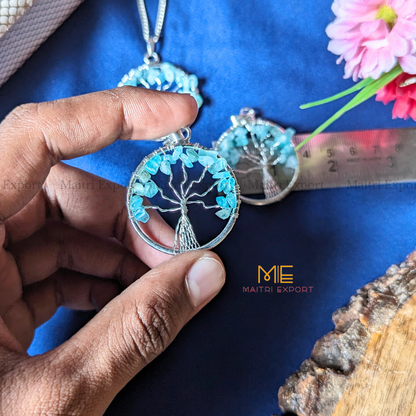 Natural crystal stones tree of life pendants made from mini crystal chips-Maitri Export | Crystals Store