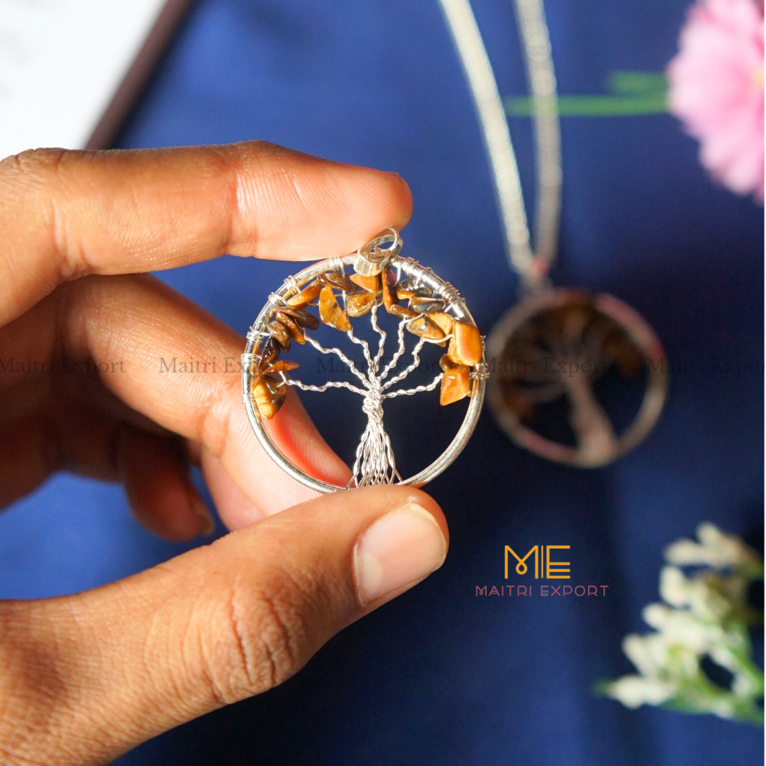Natural crystal stones tree of life pendants made from mini crystal chips-Maitri Export | Crystals Store