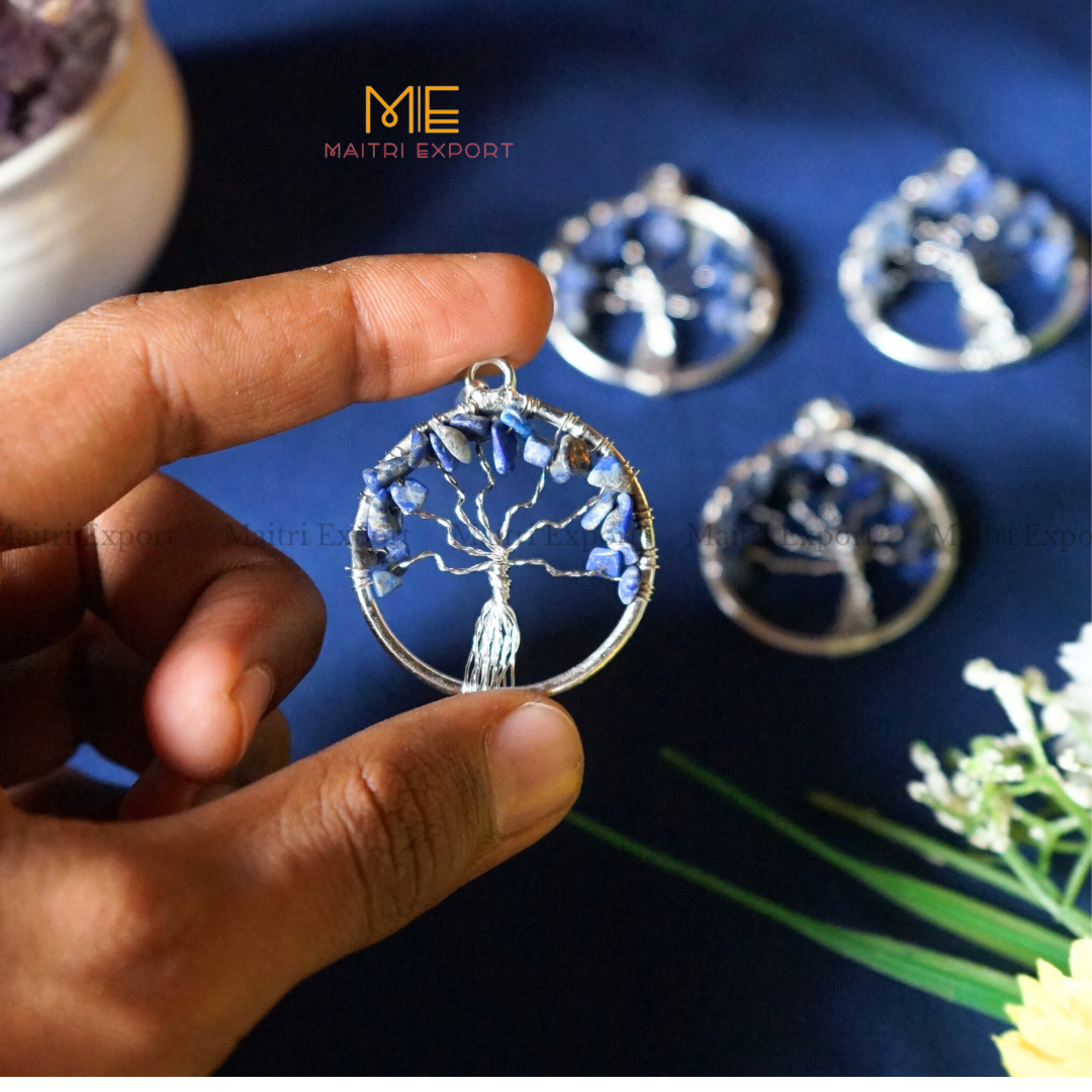 Natural crystal stones tree of life pendants made from mini crystal chips-Maitri Export | Crystals Store