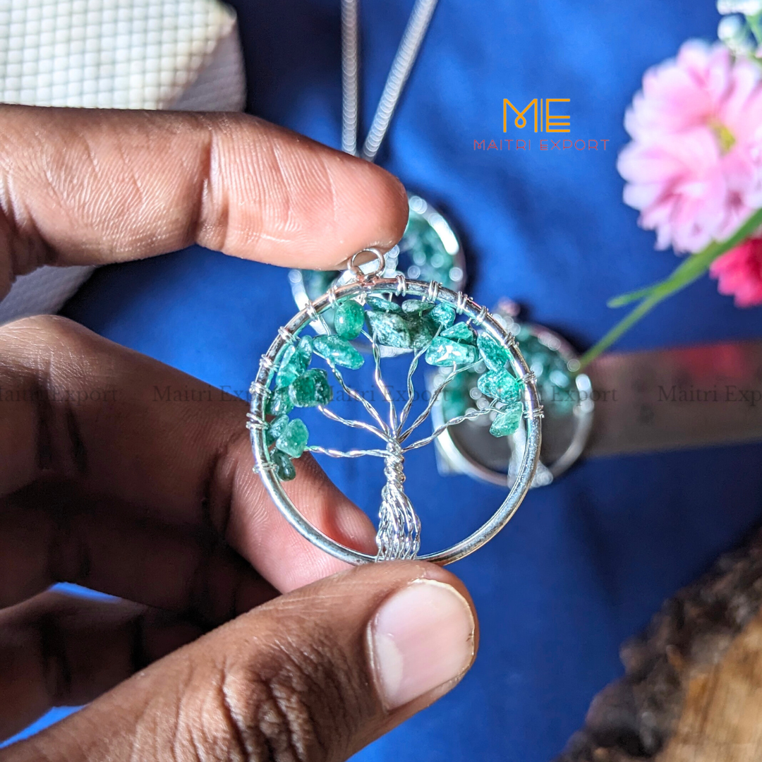 Natural crystal stones tree of life pendants made from mini crystal chips-Maitri Export | Crystals Store