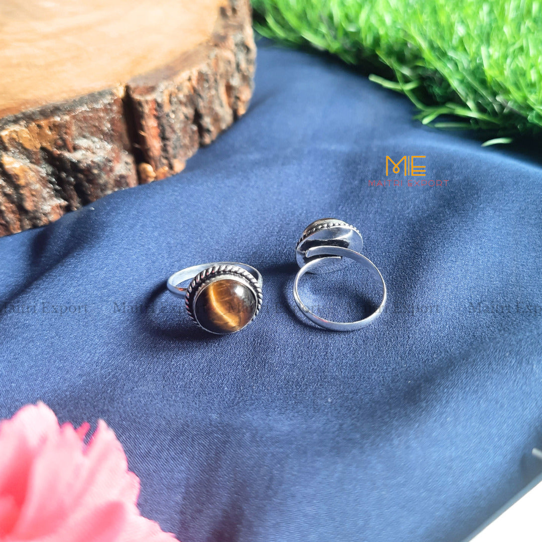 Round Gemstone crystal Adjustable rings-Tiger Eye-Maitri Export | Crystals Store