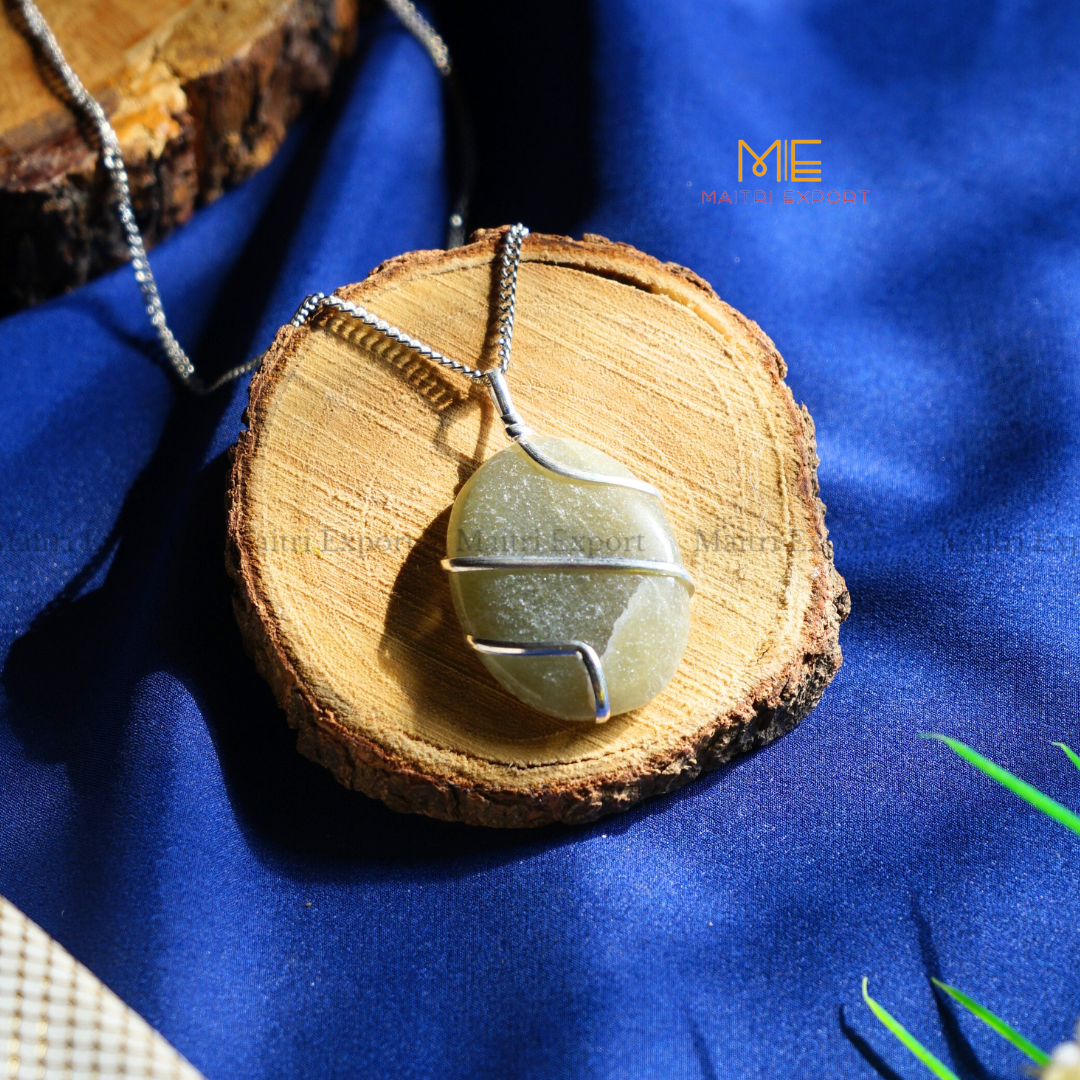 Natural Crystal Stone Oval Wire wrapped Pendant-Maitri Export | Crystals Store