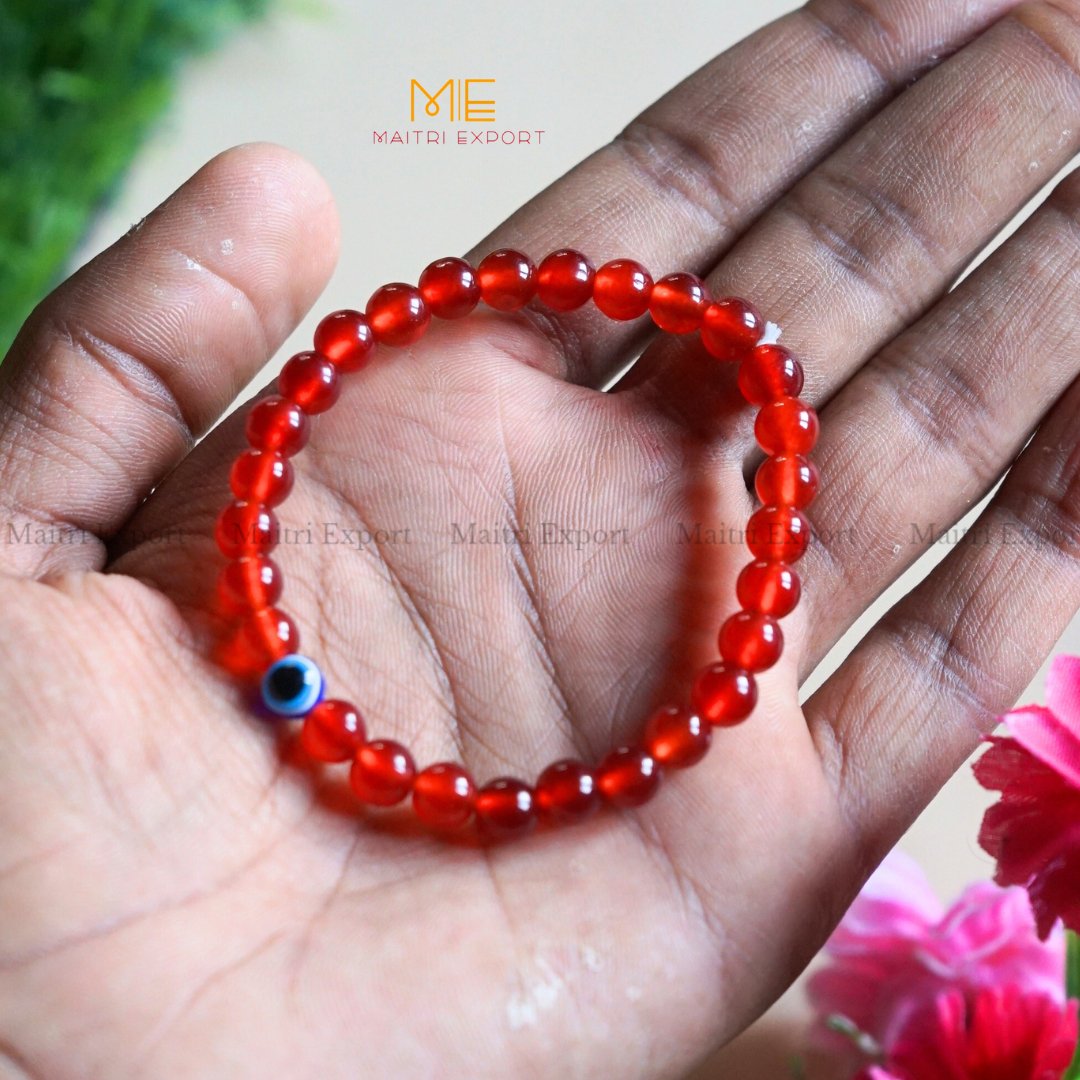 6mm crystal beaded bracelet with evil eye-Red Onyx-Maitri Export | Crystals Store