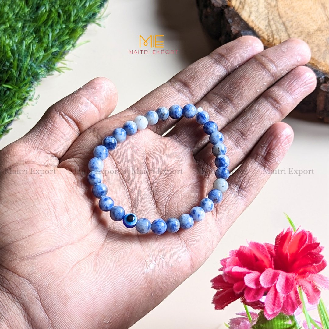 6mm crystal beaded bracelet with evil eye-Sodalite-Maitri Export | Crystals Store