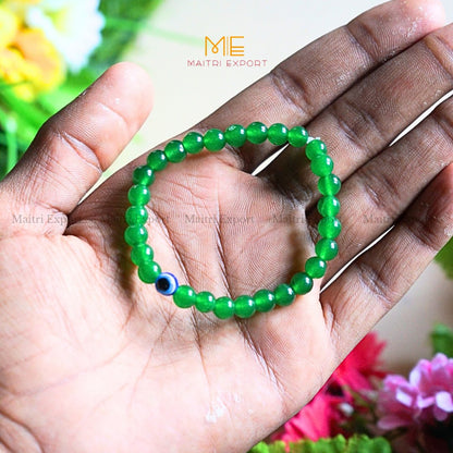 6mm crystal beaded bracelet with evil eye-Green Jade-Maitri Export | Crystals Store