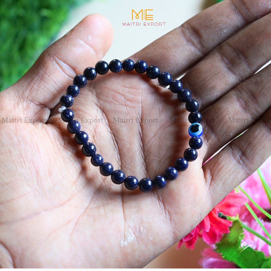 6mm crystal beaded bracelet with evil eye-Blue Goldstone-Maitri Export | Crystals Store