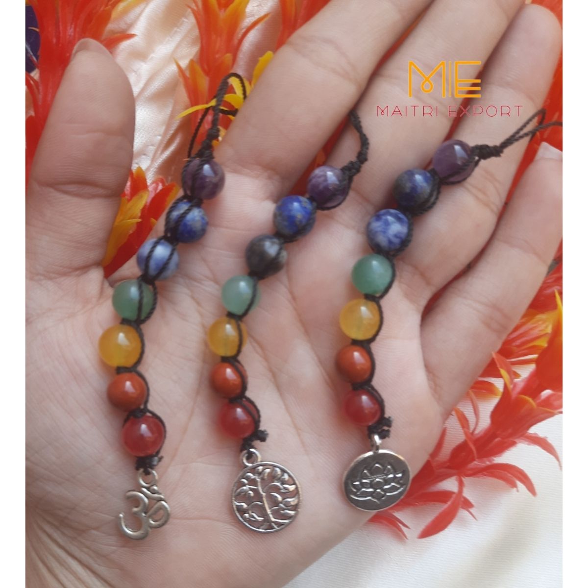 7 chakra 8mm beads keychain with charm-Maitri Export | Crystals Store