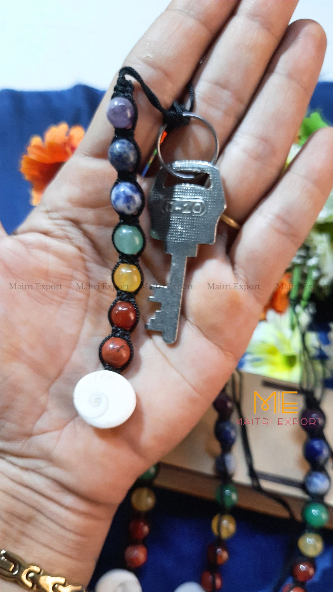 7 chakra 8mm beads keychain with gomtichakra-Maitri Export | Crystals Store