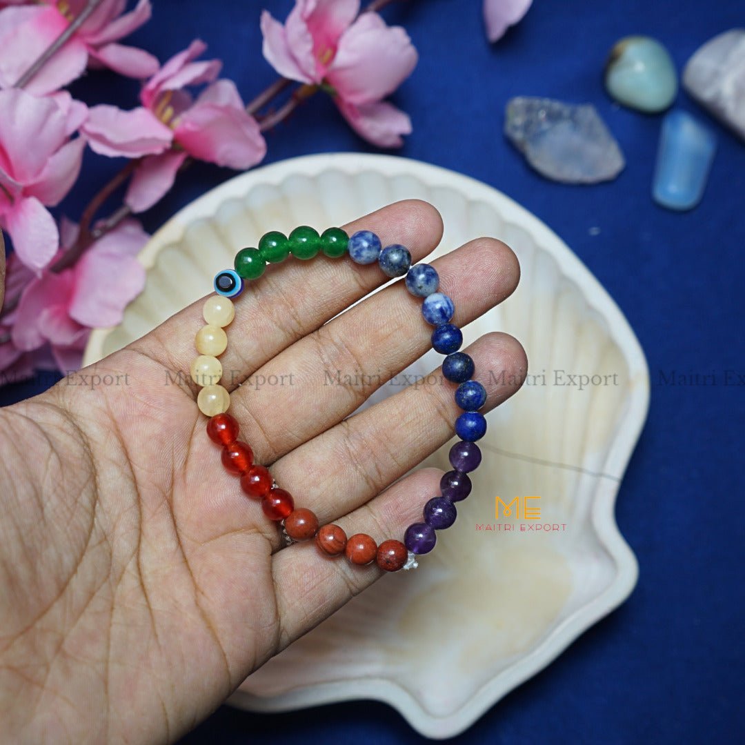 7 chakra bracelet with evil eye-6 mm-Maitri Export | Crystals Store