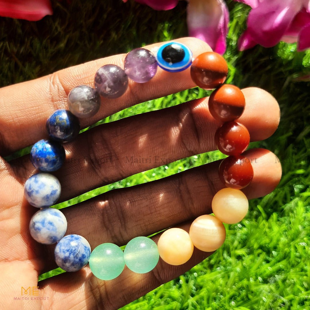 7 chakra bracelet with evil eye-10 mm-Maitri Export | Crystals Store