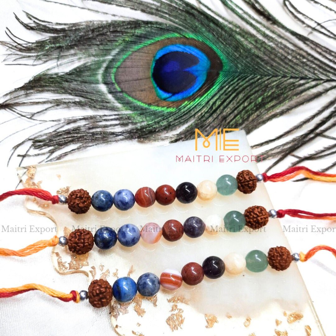 7 chakra rakhis-With rudraksh-Maitri Export | Crystals Store