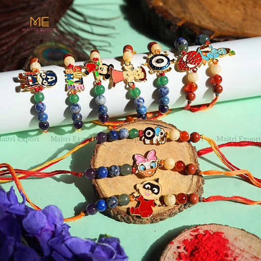 7 chakra stones with kids cartoon charms rakhi.-Maitri Export | Crystals Store