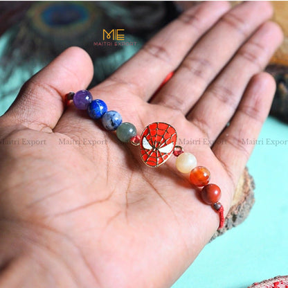 7 chakra stones with kids cartoon charms rakhi.-Spiderman Face-Maitri Export | Crystals Store