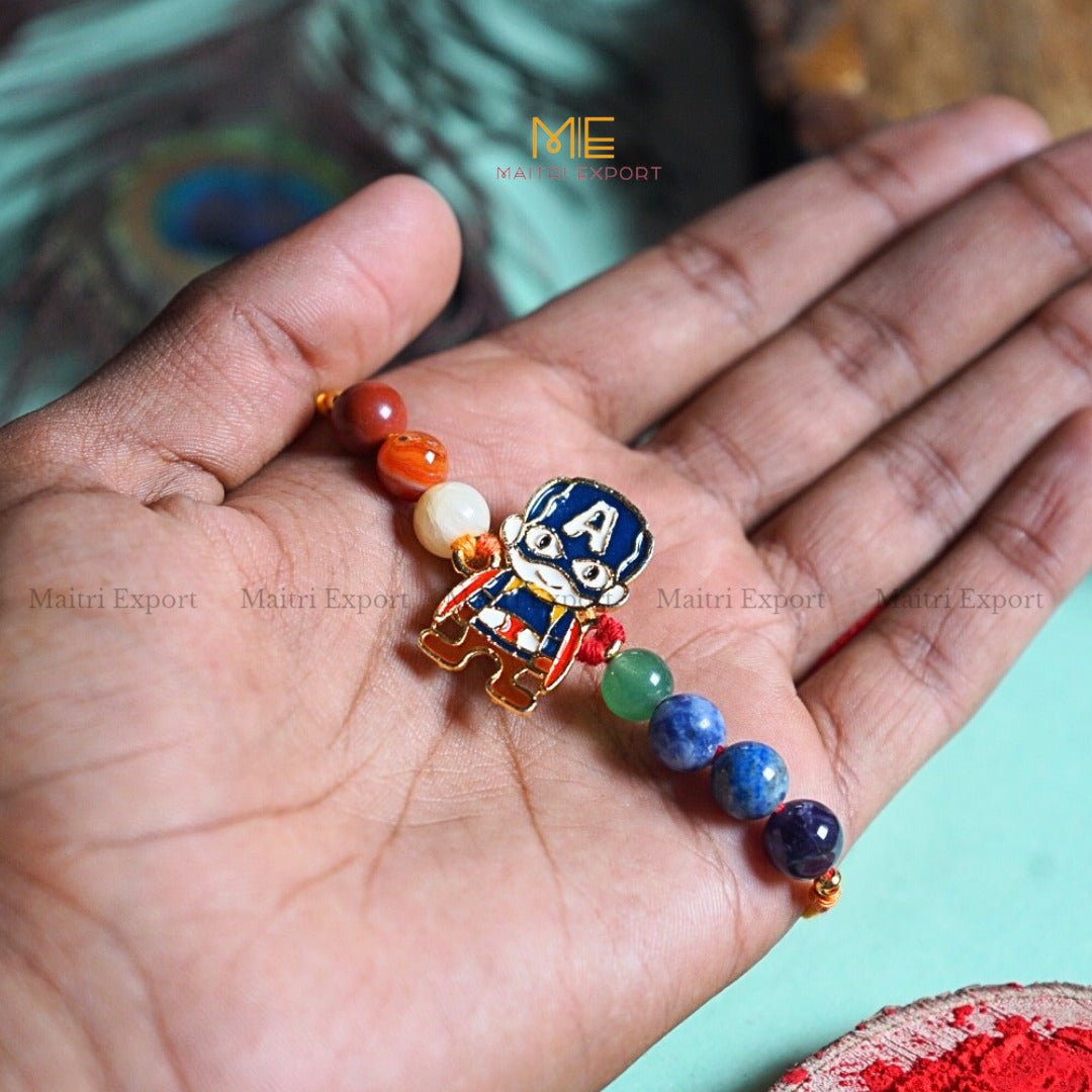 7 chakra stones with kids cartoon charms rakhi.-Captain America-Maitri Export | Crystals Store