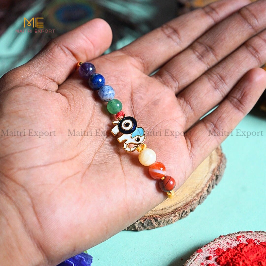 7 chakra stones with kids cartoon charms rakhi.-Elephant Evil Eye-Maitri Export | Crystals Store