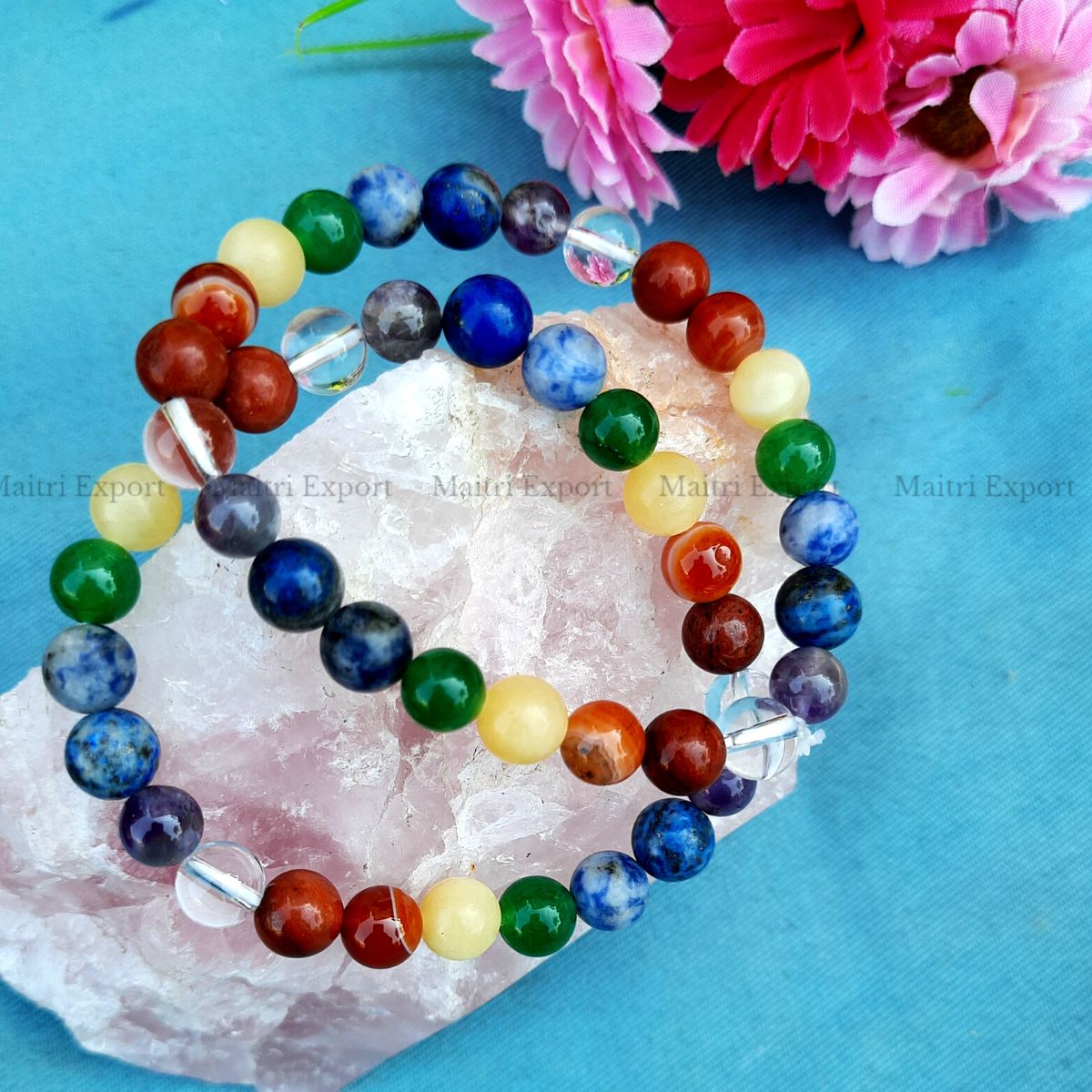 7 chakra with clear quartz Stretchable 8mm Crystal Bracelet-Maitri Export | Crystals Store