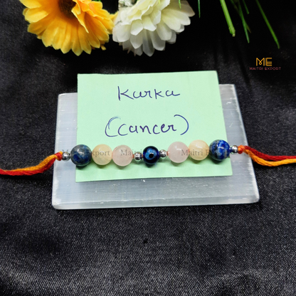 Natural crystal stone based zodiac sign rakhi-Cancer-with evil eye bead-Maitri Export | Crystals Store