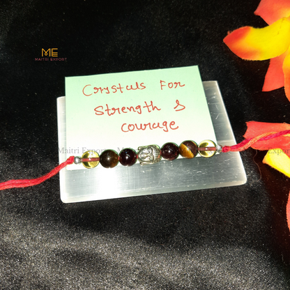 Natural crystal stone purposed rakhi-Strength &amp; Courage-with buddha charm-Maitri Export | Crystals Store