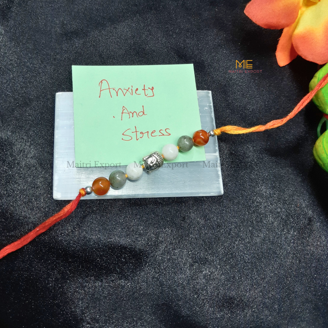 Natural crystal stone purposed rakhi-Anxiety &amp; Stress Relief-with buddha charm-Maitri Export | Crystals Store